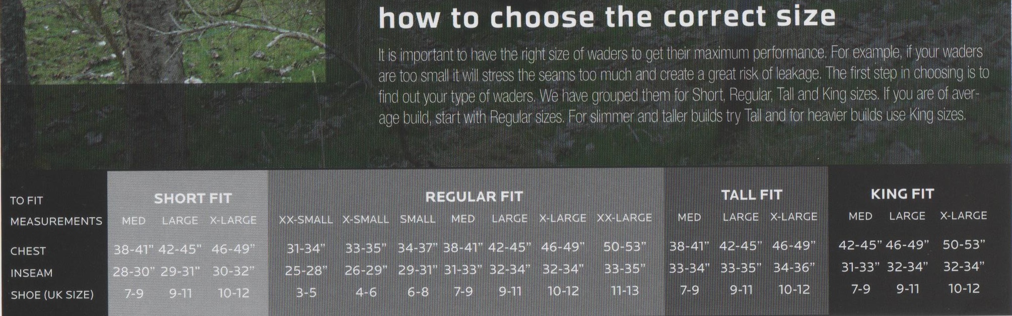 Bone Dry Waders Size Chart